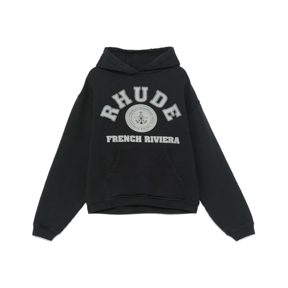 Rhude Zwarte Sweatshirt met Logo Print en Zak Black Heren