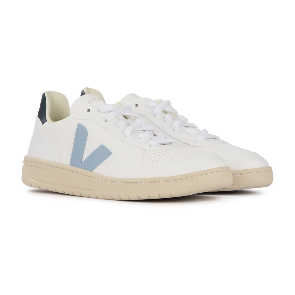 Veja Witte en Blauwe Vegan Leren Sneaker V-10 CWL White Heren
