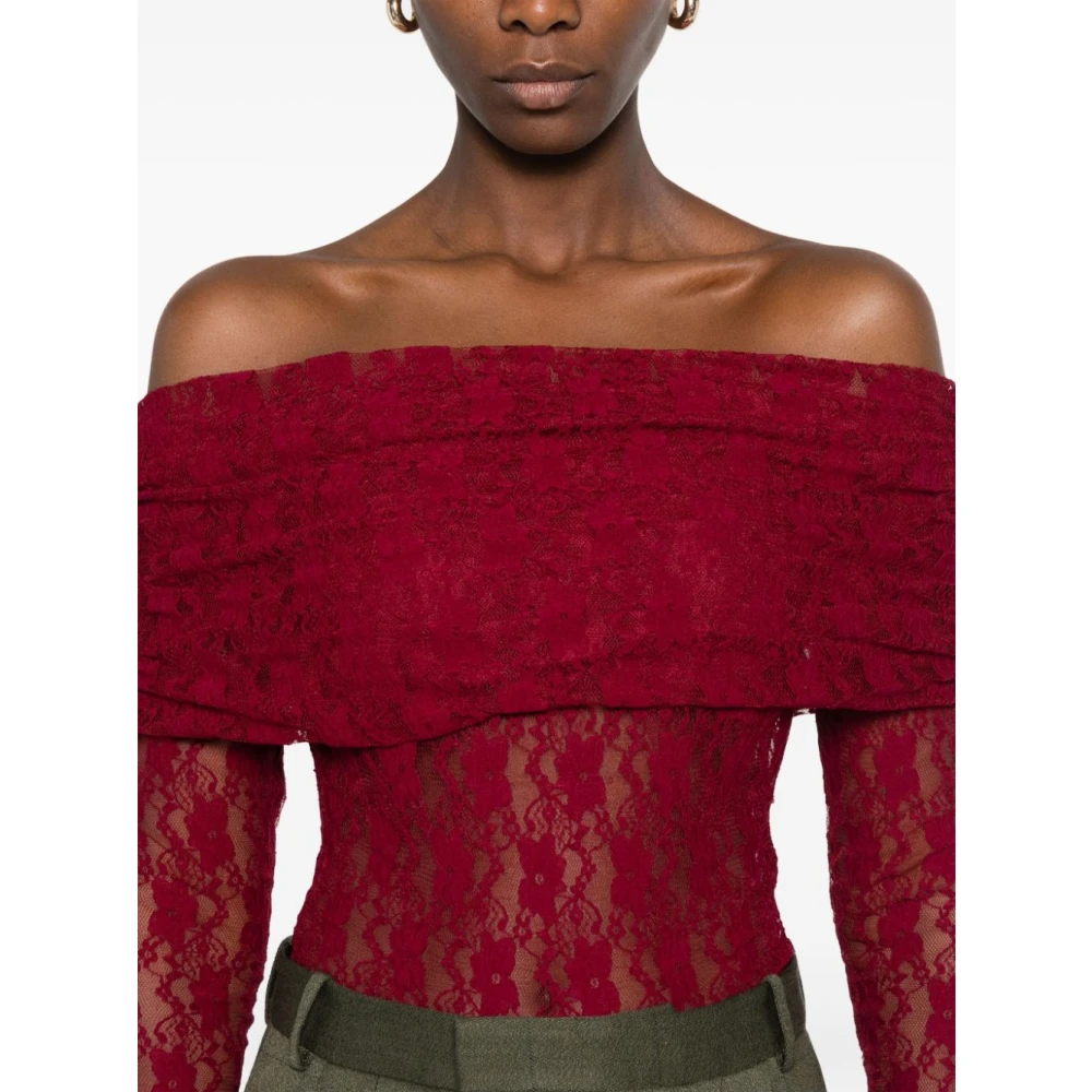 Rotate Birger Christensen Ruby Wine Kant Lange Mouw Top Red Dames
