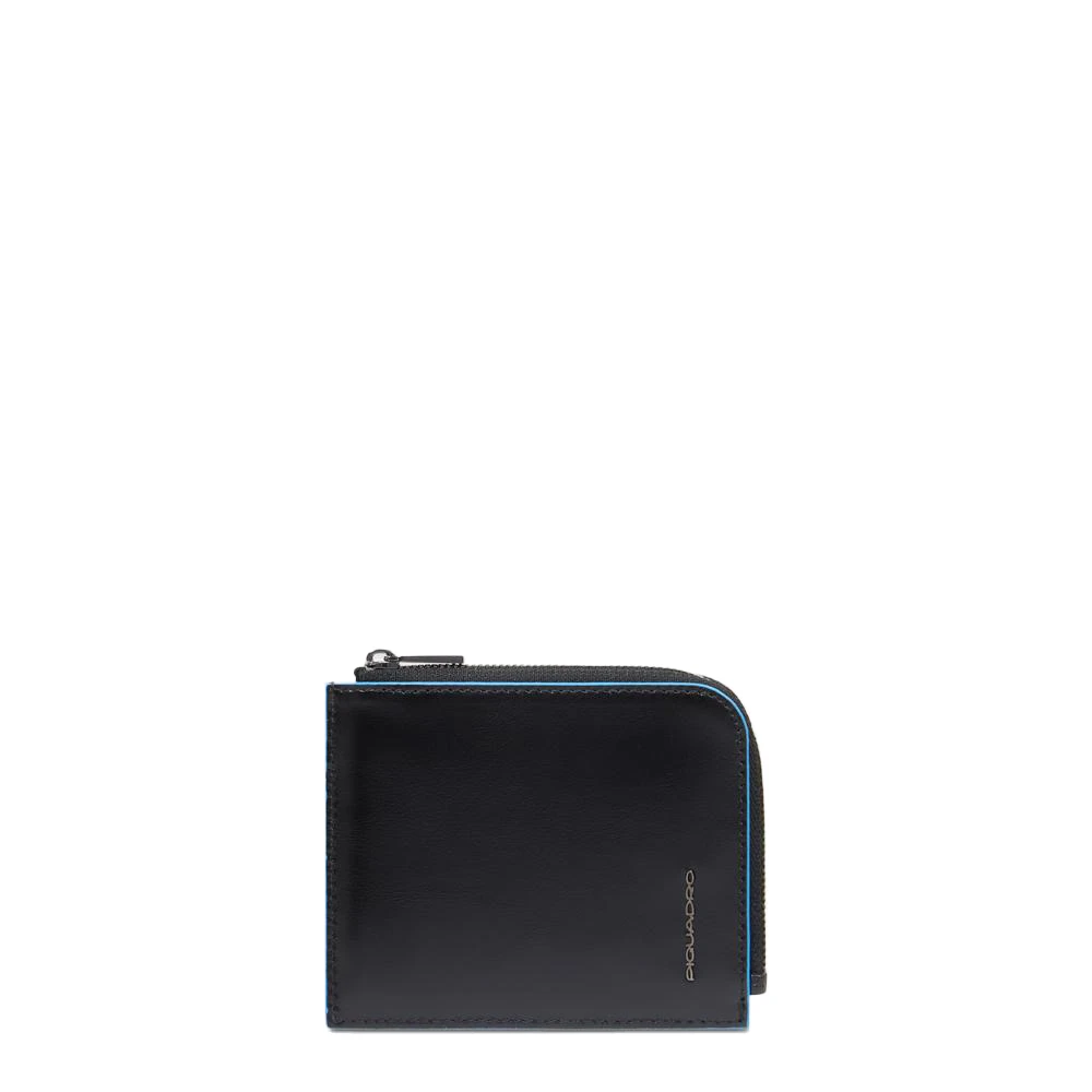 Piquadro Svart Men's Card Holder With Zipped Coin Pocket And Rfid Protection
