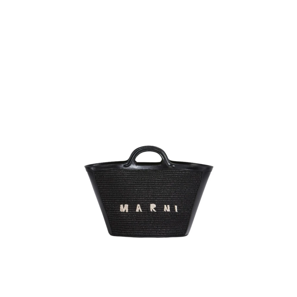 Marni Zwarte Tropicalia Raffia Handtas met Leren Sluiting Black Dames