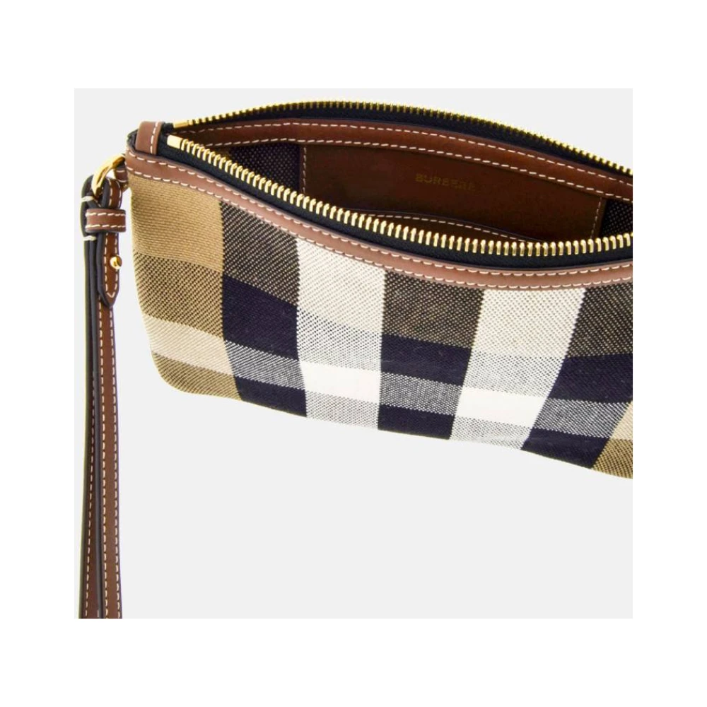 Burberry House Check Pouch met Leren Details Brown Dames