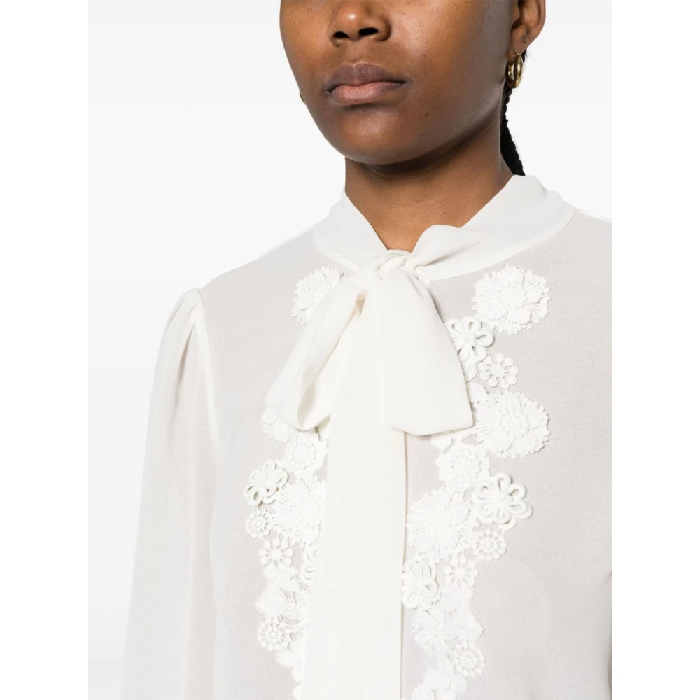 Self Portrait Ivoorwitte chiffon blouse met bloemenborduursel White Dames