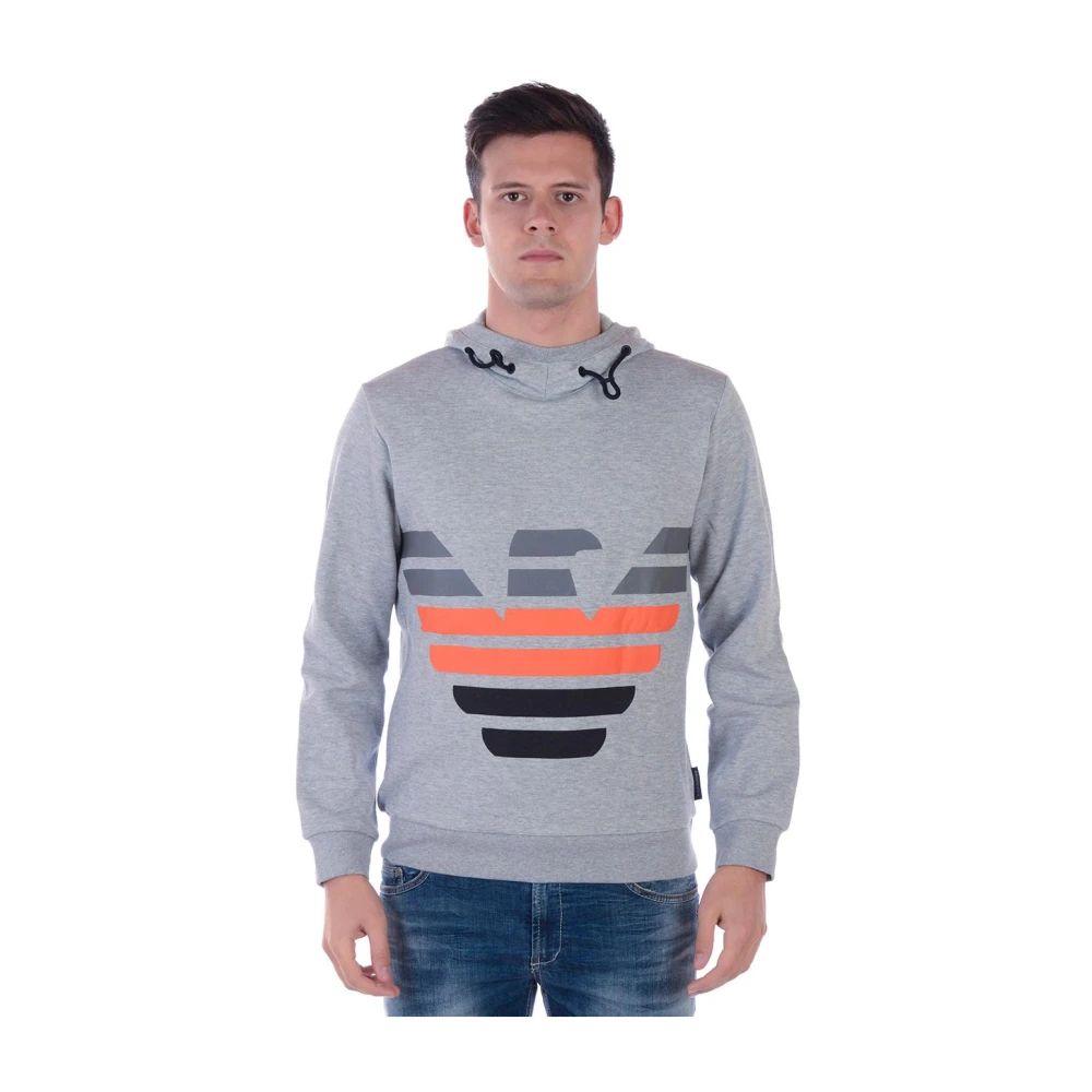 Emporio Armani Herr Grå Sweatshirts & Hoodies L, Bomull, Sweatshirt Hoodie