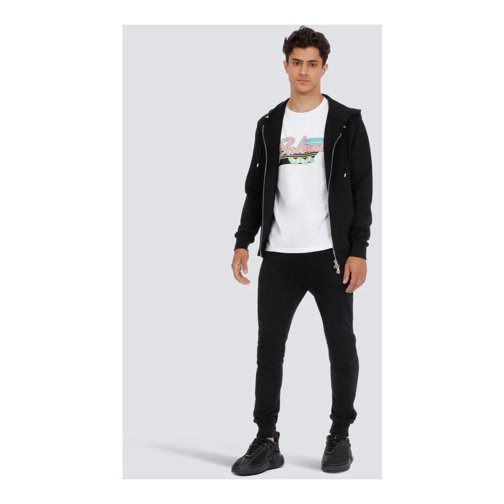 Balmain Zwarte katoenen sweatpants met reliëf Paris-logo. Black Heren