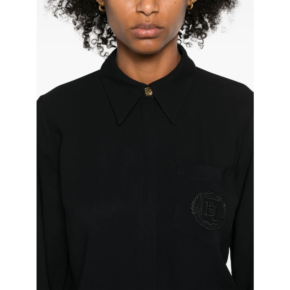 Elisabetta Franchi Zwarte viscose shirt met logo borduurwerk Black Dames