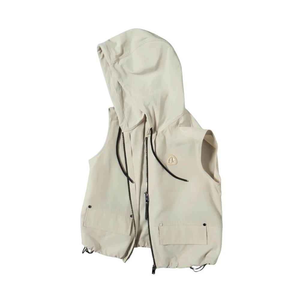 Moose Knuckles Women's Beige Waistcoats, S, Elevate Hooded Vest