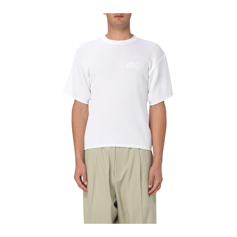 Magliano Vit Ribbstickad T-Shirt Med Korta Ärmar