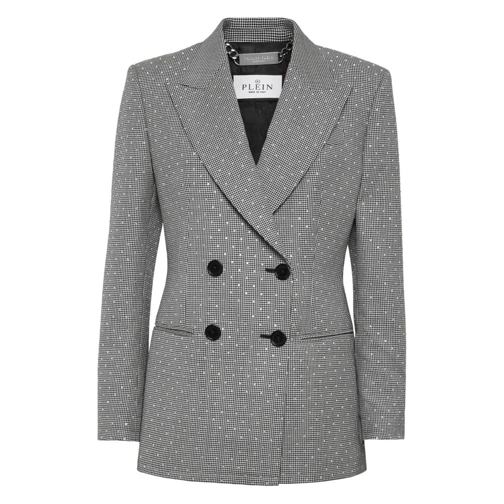 Philipp Plein Donna Nero Blazer Regular Gold Fit Pied De Poule