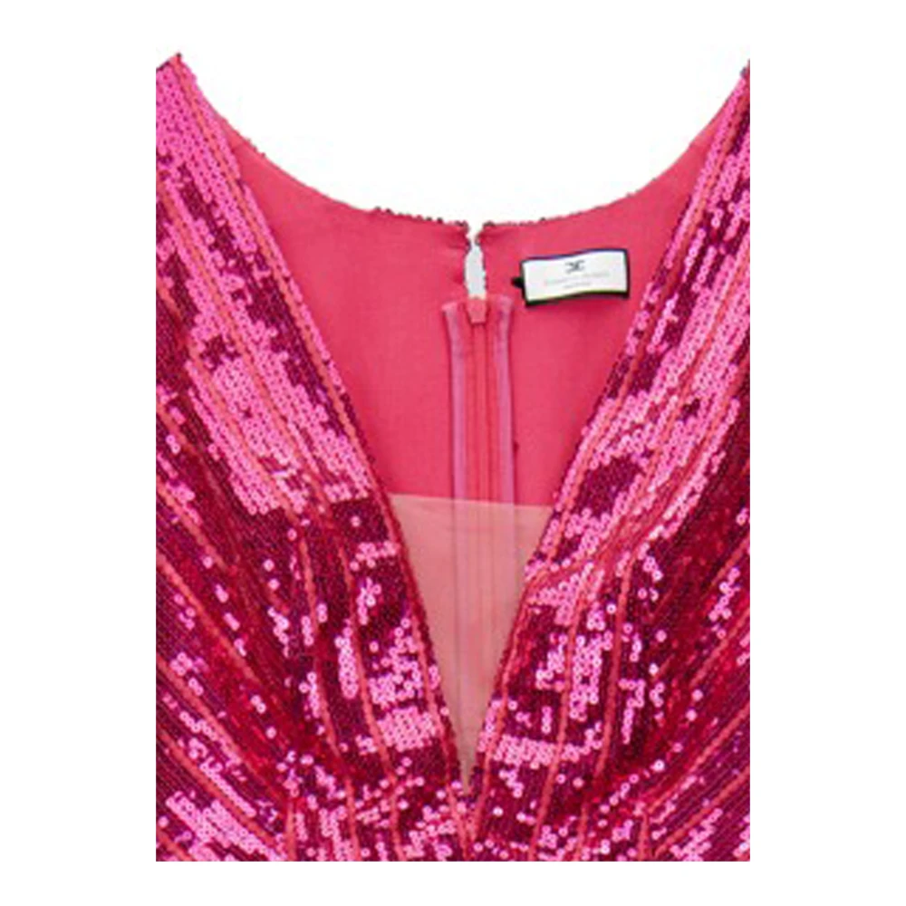 Elisabetta Franchi Pailletten Versierde Lange Jurk met Rits Pink Dames