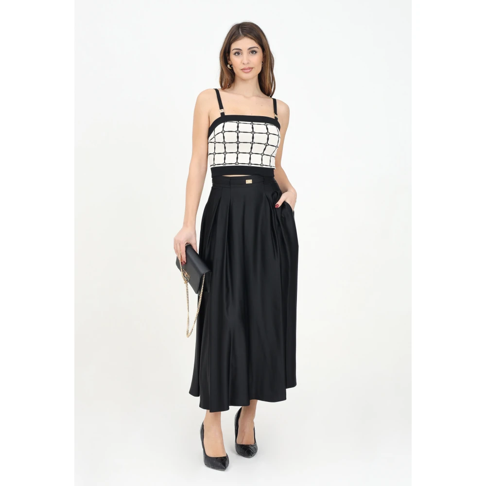 Elisabetta Franchi Zwarte Midi Rok met Gouden Riem Black Dames