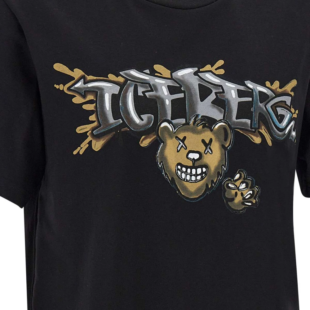 Iceberg Zwarte Katoenen T-shirt met Cartoon Graphics voor Heren Black Heren