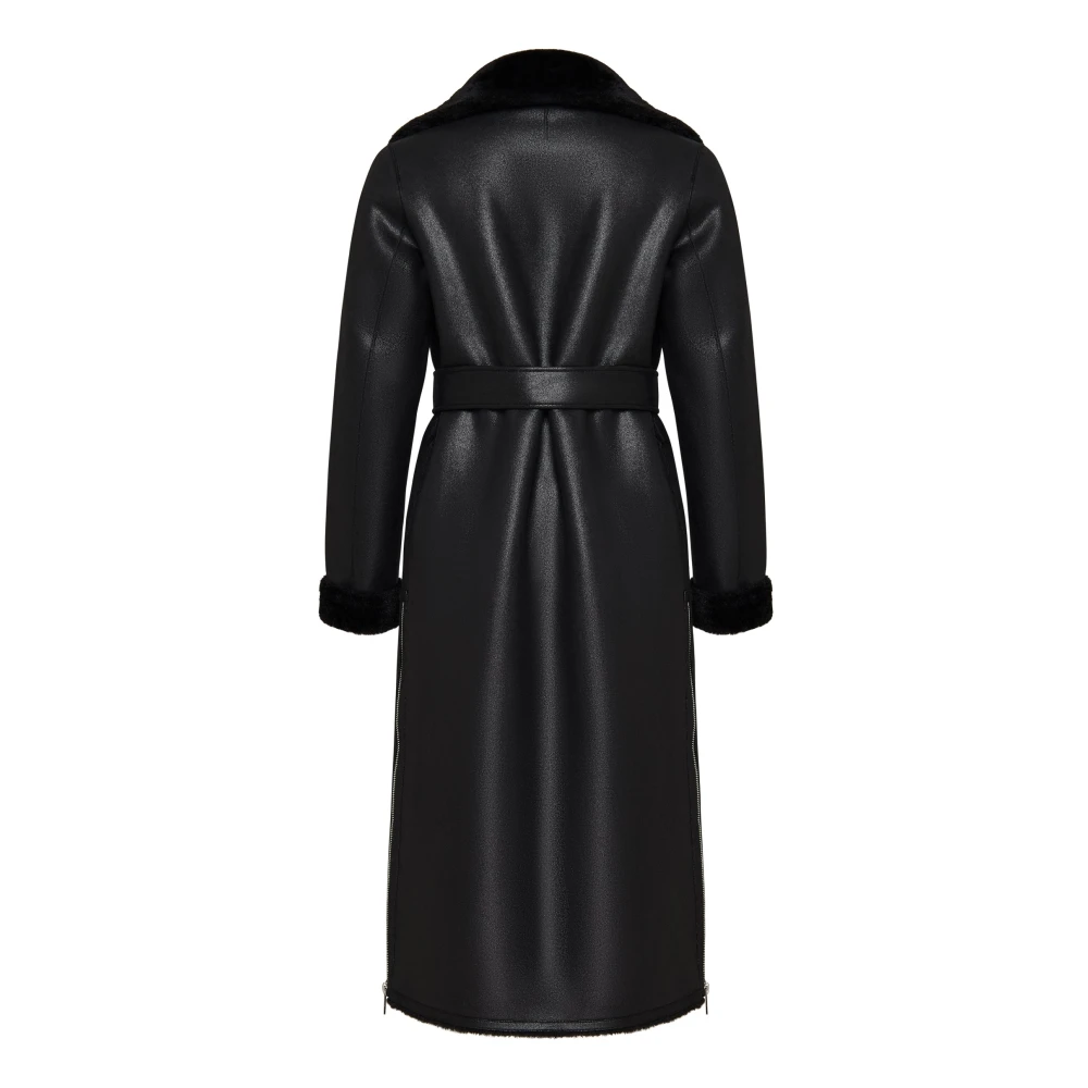Cesare Gaspari Zwarte Faux Reversible Shearling Lange Jas Black Dames