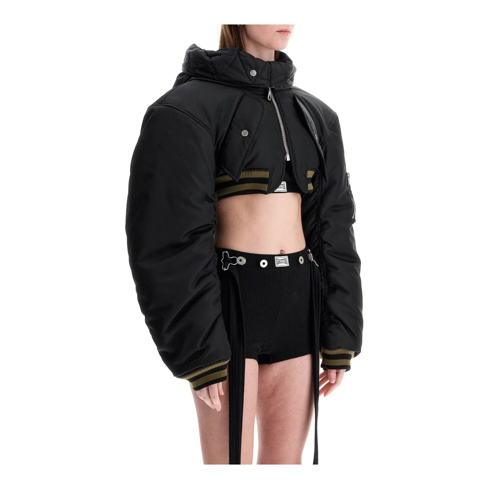 Jean Paul Gaultier Zwarte Nylon Gewatteerde Bomberjack met Capuchon Black Dames