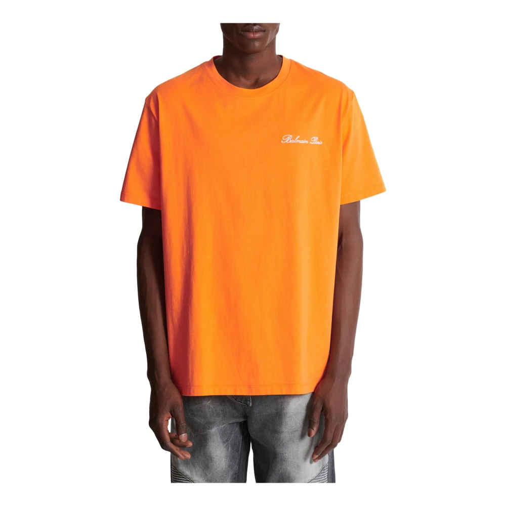 Balmain Relaxed T-shirt met handtekeningborduursel Orange Heren