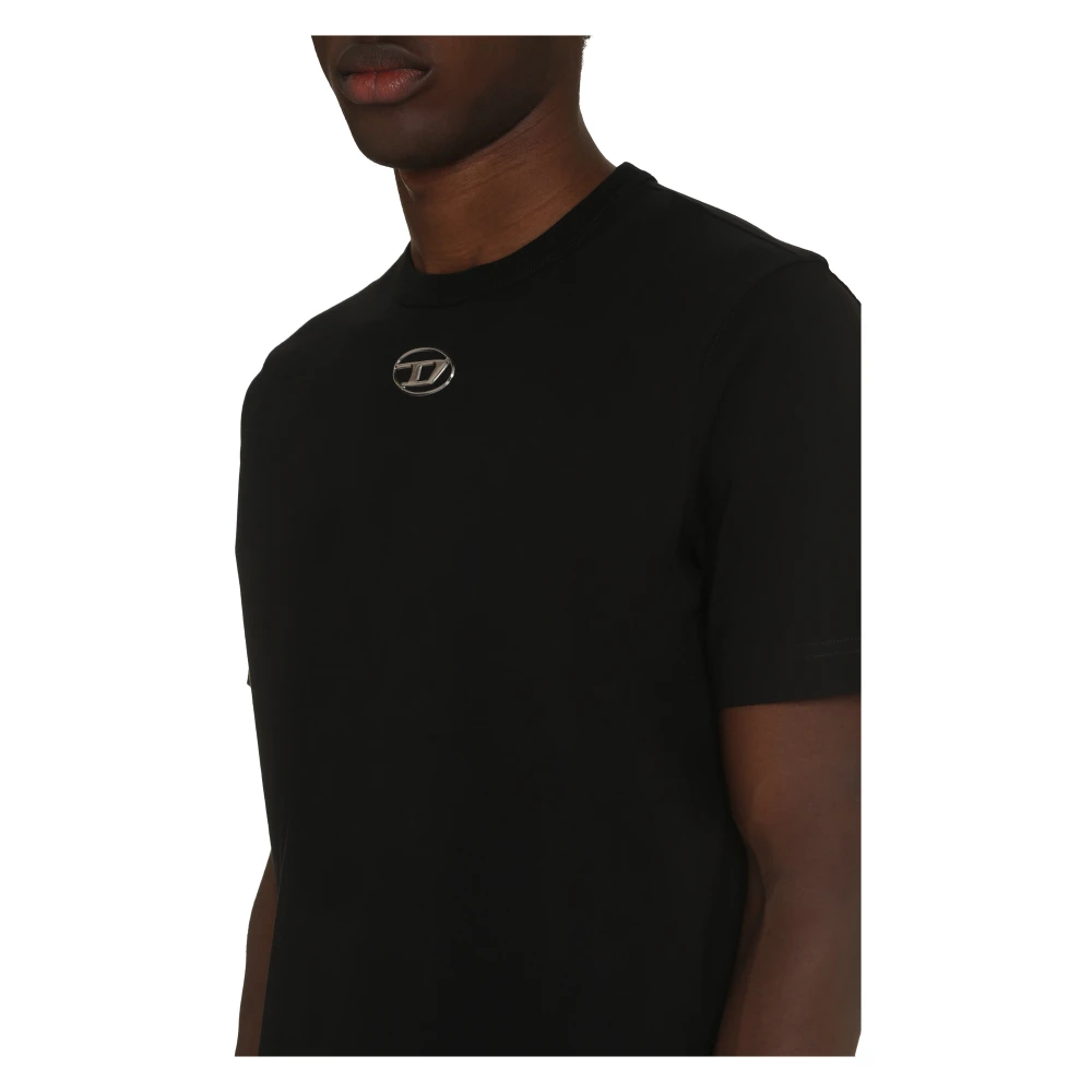Diesel Katoenen T-shirt met Ribboord Halslijn Black Heren
