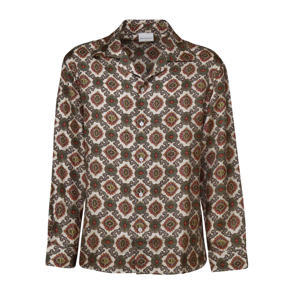 Drole de Monsieur Multicolor katoenen overhemd met Italiaanse kraag Brown Heren