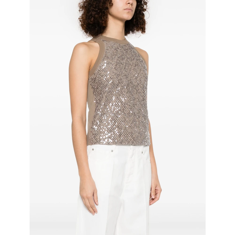 BRUNELLO CUCINELLI Stijlvolle Cutout Paillettes Top Gray Dames