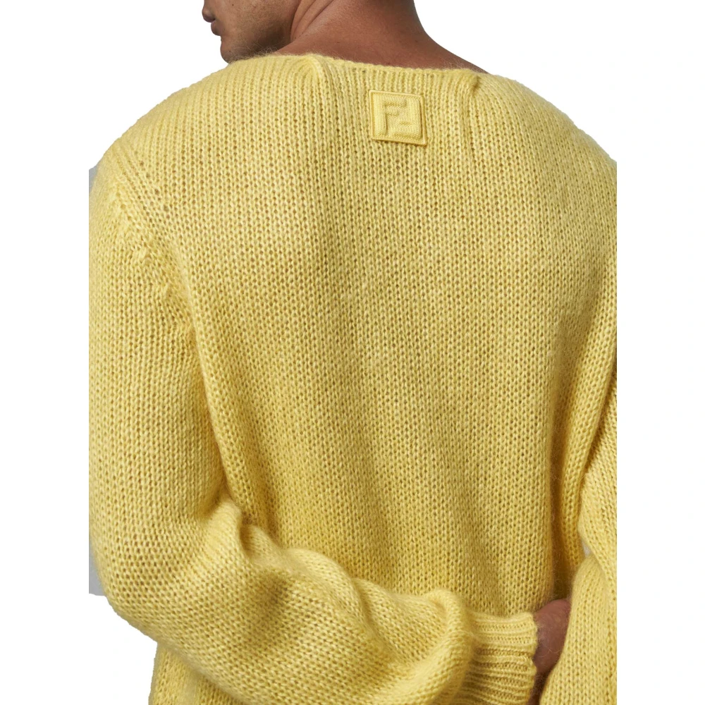 Fendi Gele Mohair Blend Trui met Plooien Yellow Heren