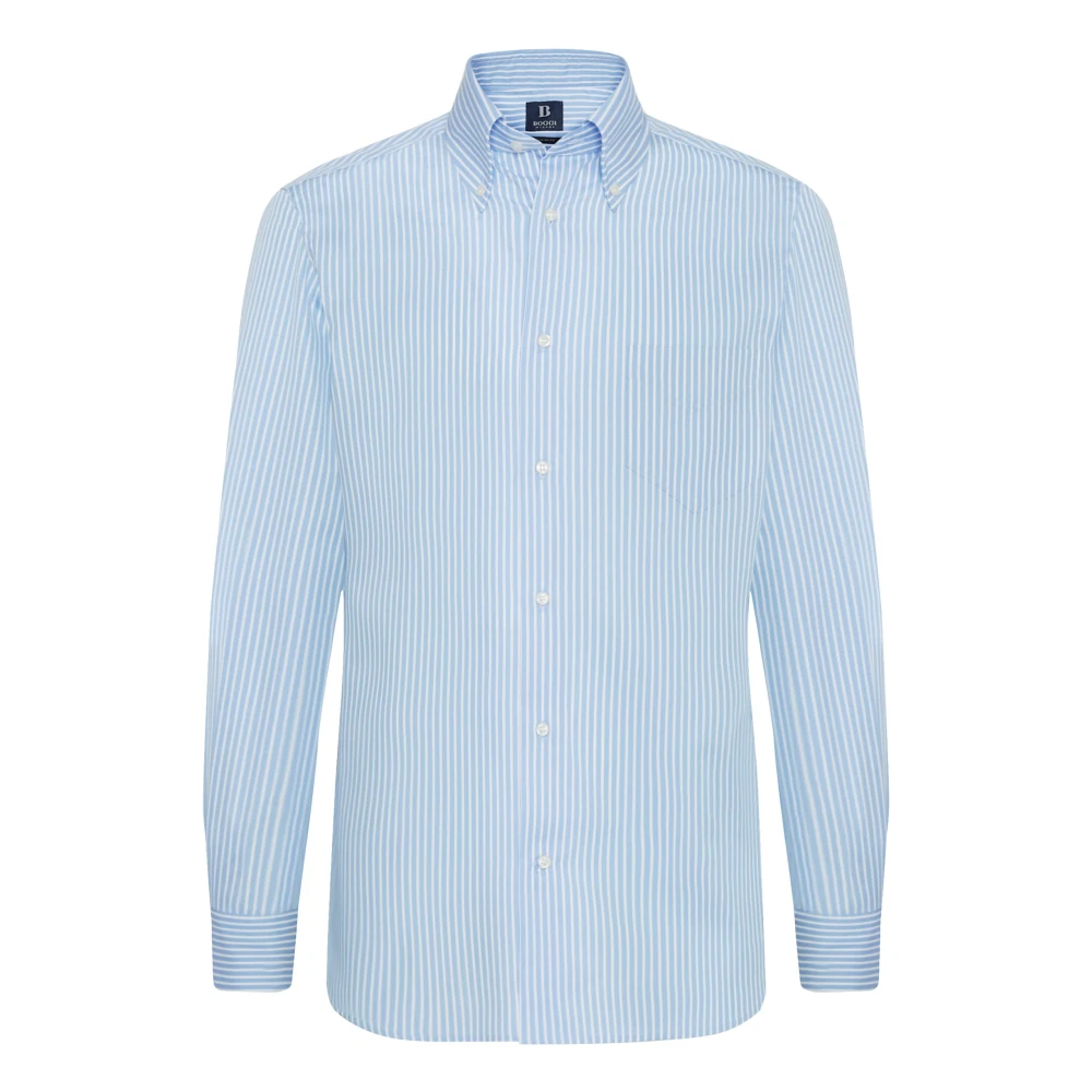 Boggi Milano Regular Fit Gestreept Katoenen Twill Overhemd Blue Heren