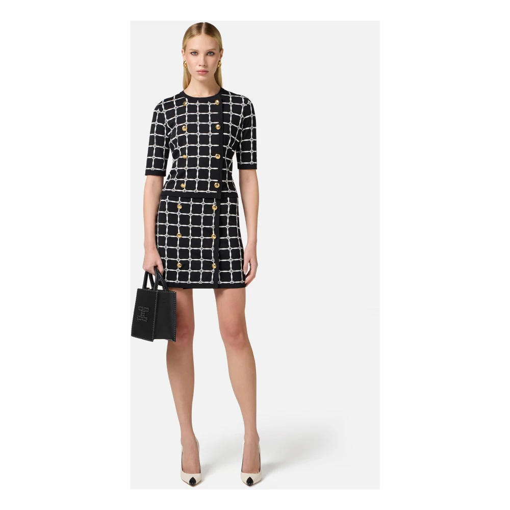 Elisabetta Franchi Jacquard Double-Breasted Mini Rok Black Dames