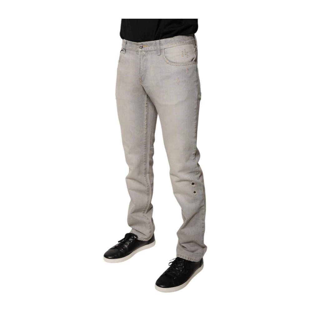 Dolce & Gabbana Grijze Skinny Denim Jeans met Logo Gray Heren