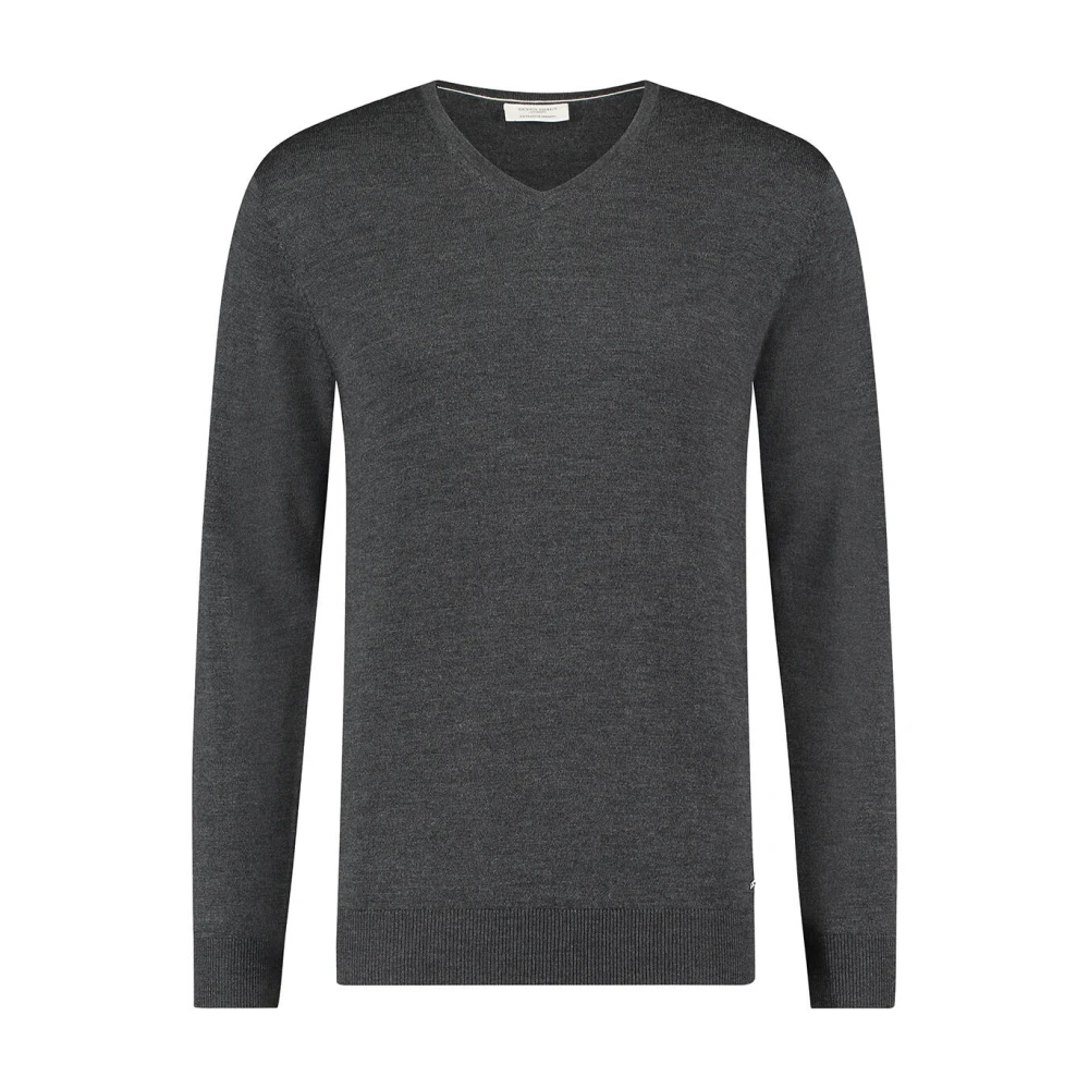 Born With Appetite Merino V-hals Gebreide Trui Pullover Gray Heren