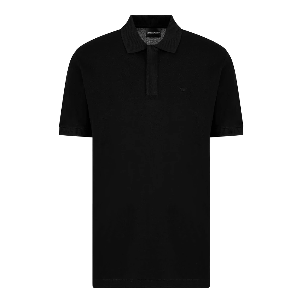 Emporio Armani Men's Black Polo With Micro Eagle Embroidery
