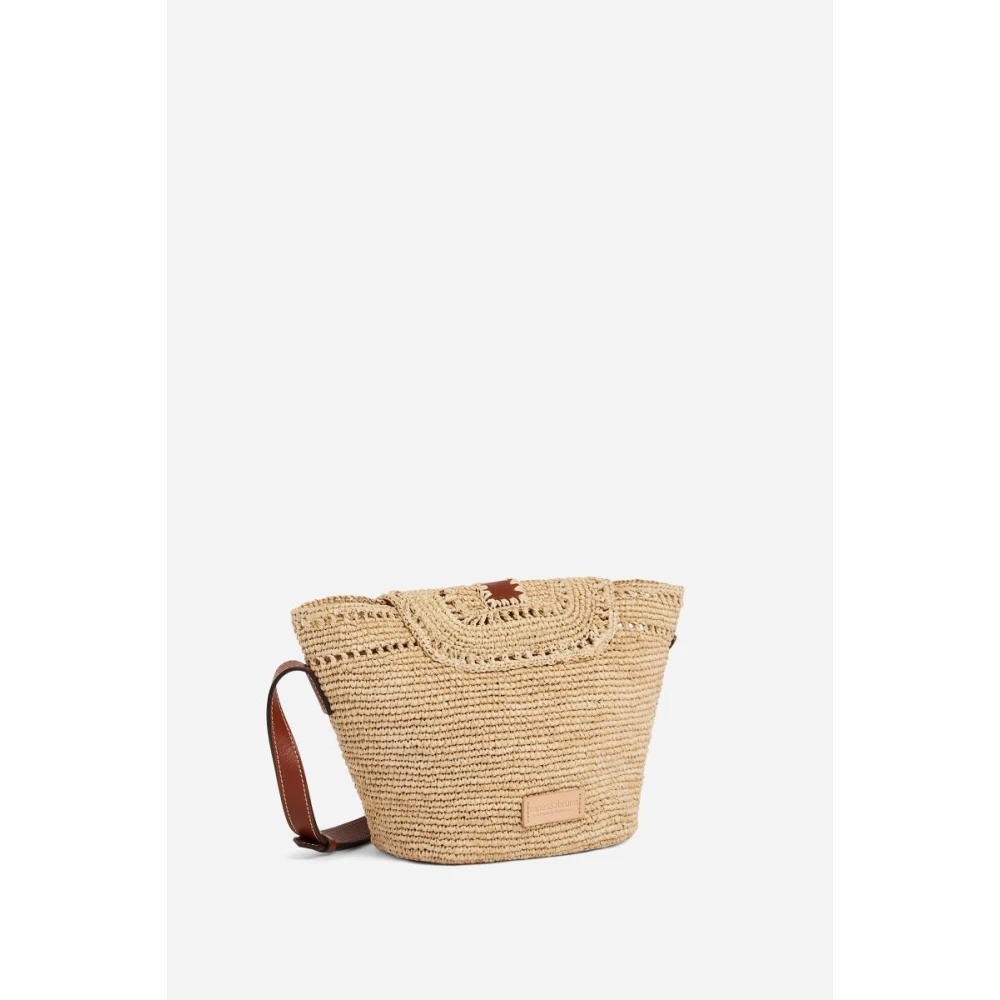 Vanessa Bruno Kleine leren en raffia mandentas met gouden Iris-gesp Beige Dames