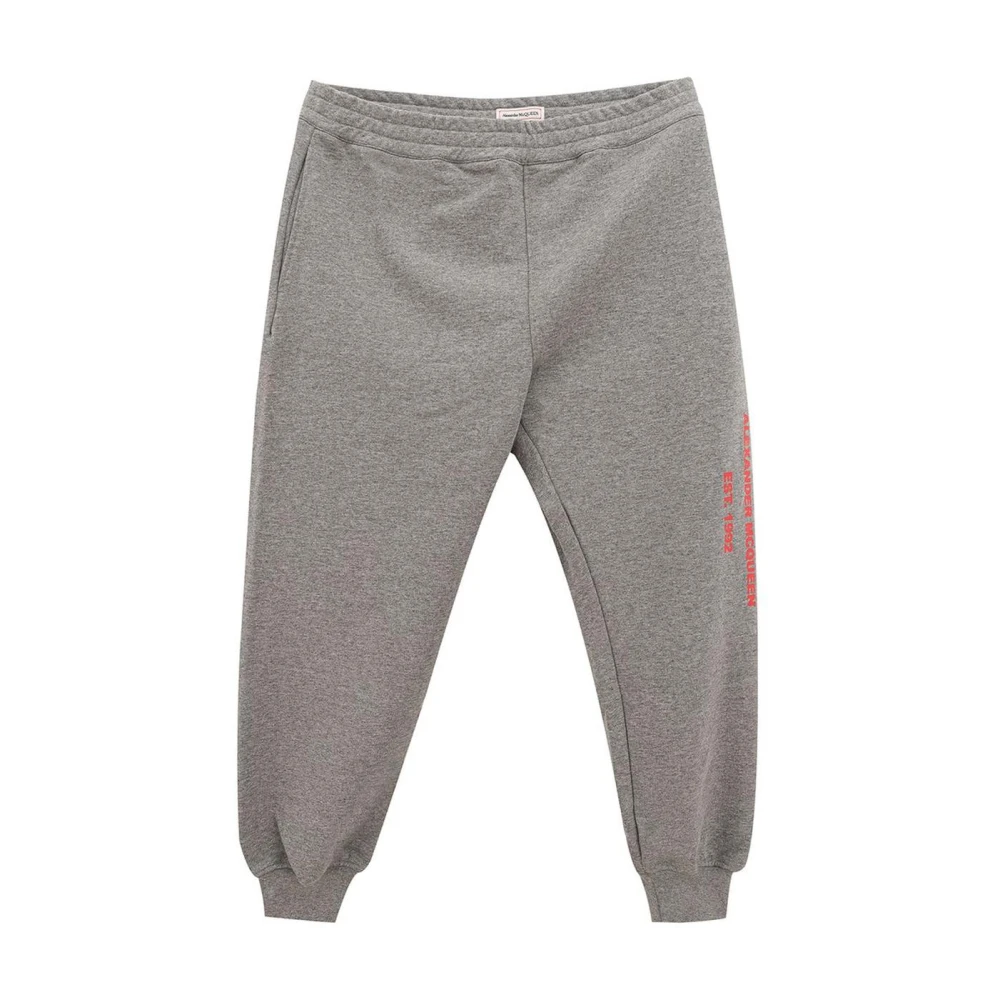 Alexander Mcqueen Women's Gray Logo Print Cotton Joggers - Sweatpants - M- Trousers