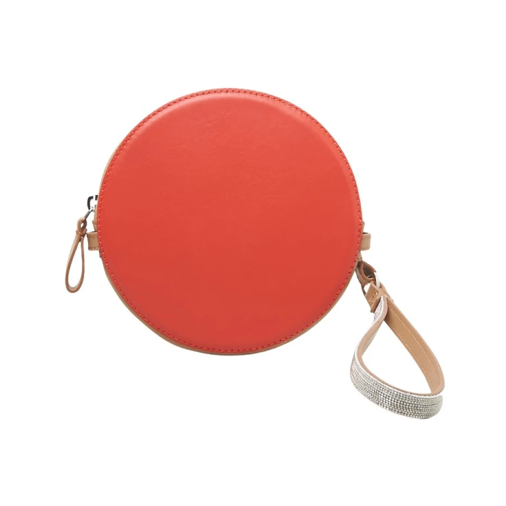 PESERICO Ronde echte leren tas met polsband en schouderband Red Dames