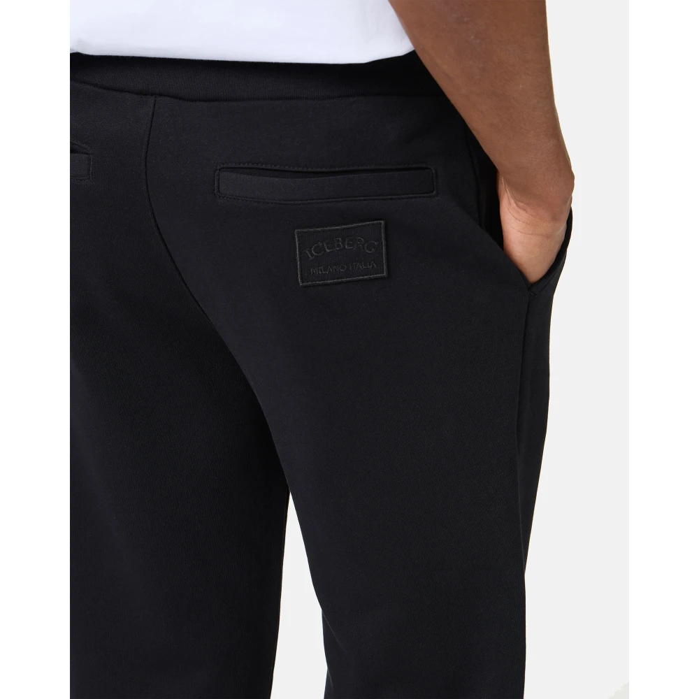 Iceberg Zwarte sweatpants van katoen met geborduurd embleem Black Heren