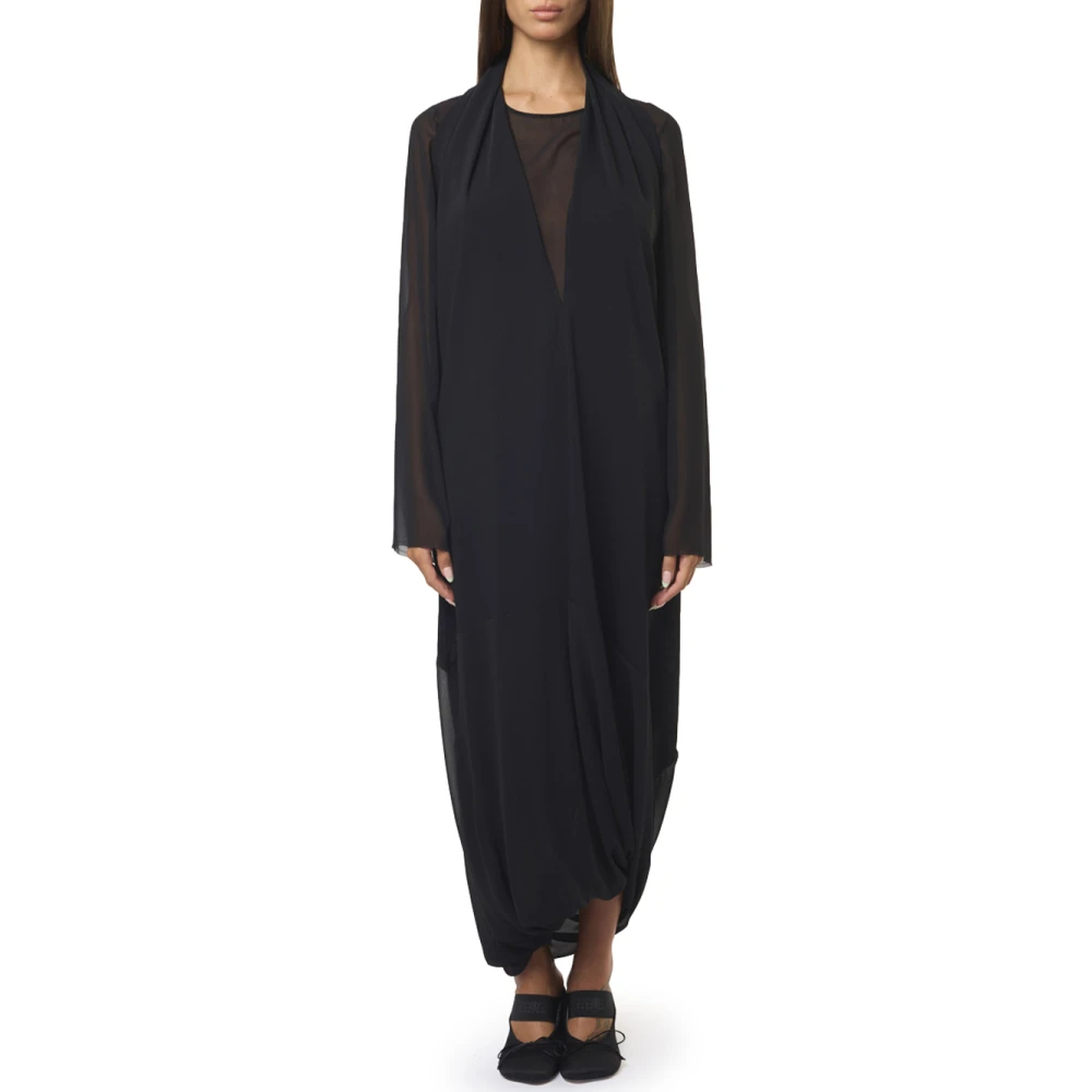 MM6 Maison Margiela Zwarte Maxi Jurk met V-hals Black Dames