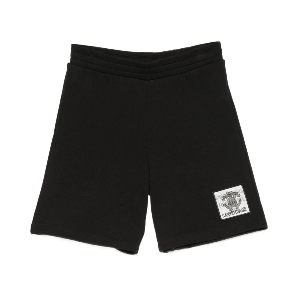 Roberto Cavalli , Shorts, Male, Black, 8 Y, Logo-Patch Shorts