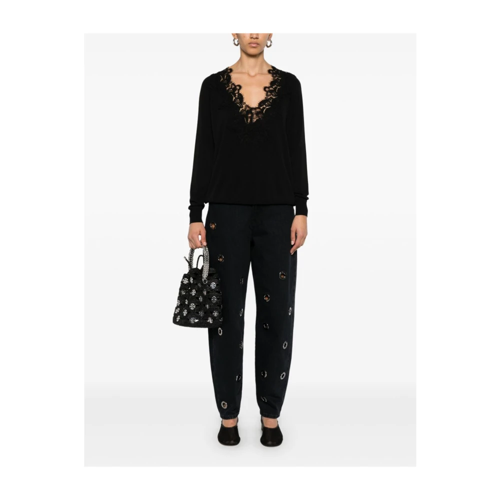 Ermanno Scervino Zwarte V-hals trui met geribbelde manchetten Black Dames