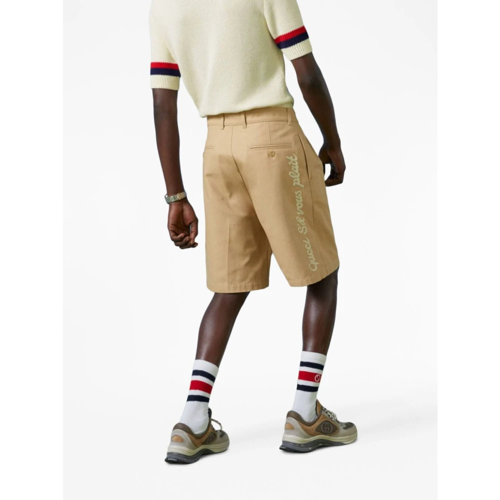 Gucci Logo-geborduurde Beige Bermuda Shorts Beige Heren