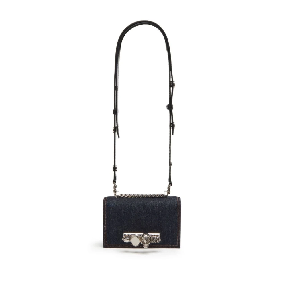 alexander mcqueen Denim Mini Juwelen Tas met Vier Ring Handvat Blue Dames