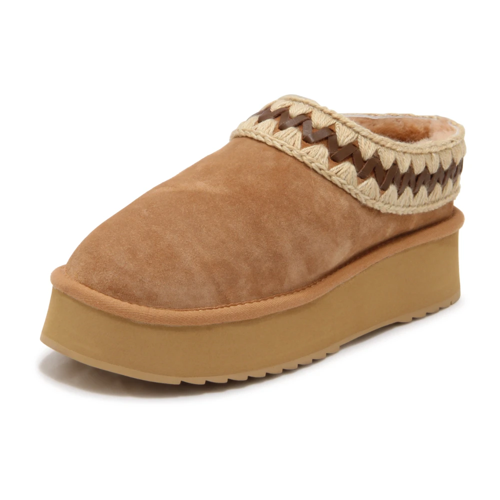 Mou Women's Brown Slippers, 3 Uk, Platform Clog Suede Leather