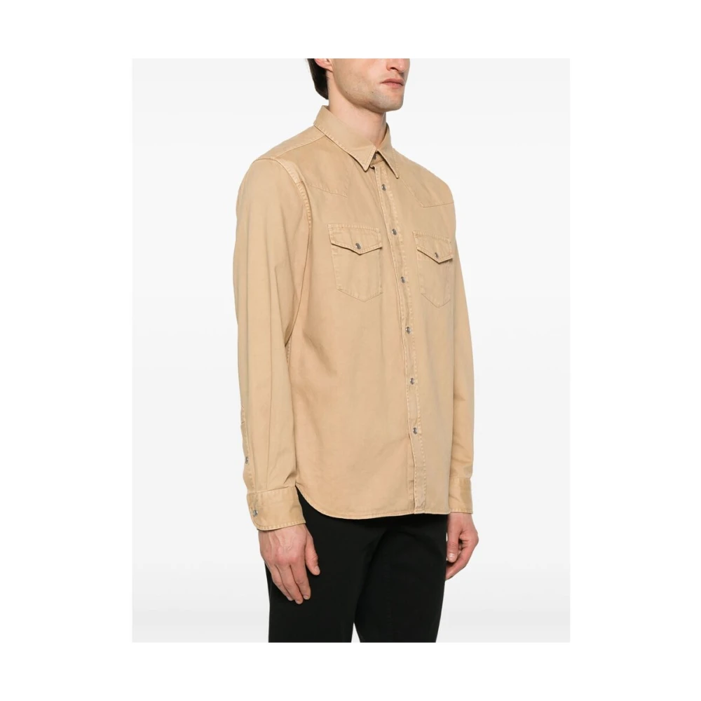 Tom Ford Beige Overhemd met Zakken en Klassieke Kraag Brown Heren