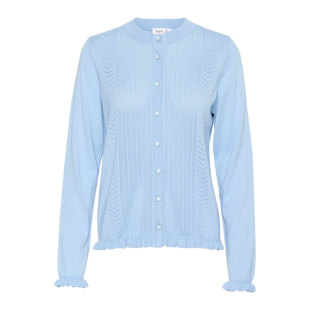 Saint Tropez Blauwe Vest met Fijn Patroon Blue Dames