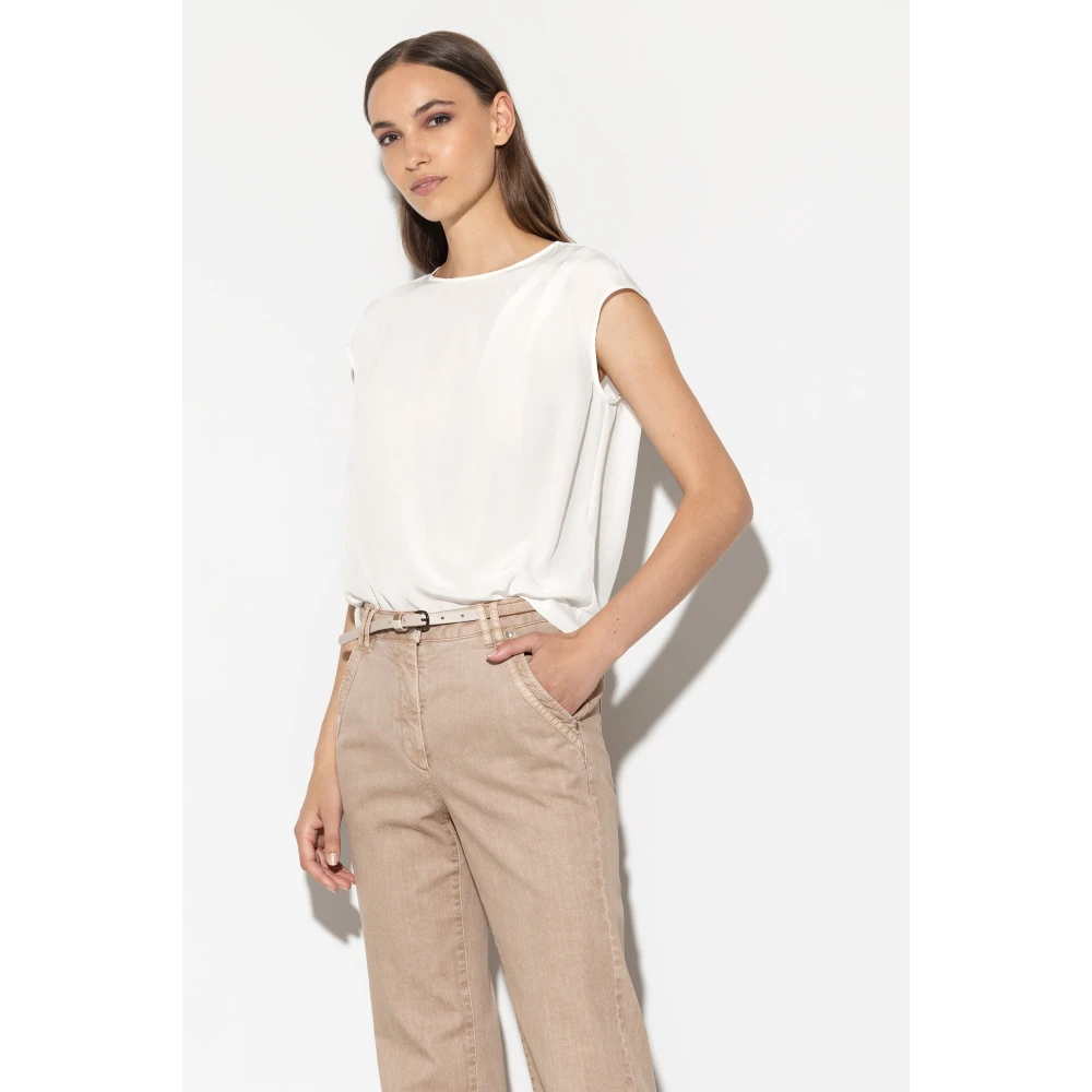 LUISA CERANO Flowing Techno-Zijden Top met Cut-Out Detail White Dames