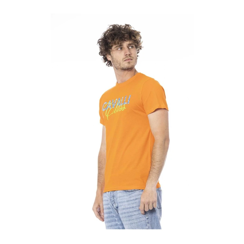 Cavalli Class Oranje Logo Print Katoenen T-shirt Orange Heren