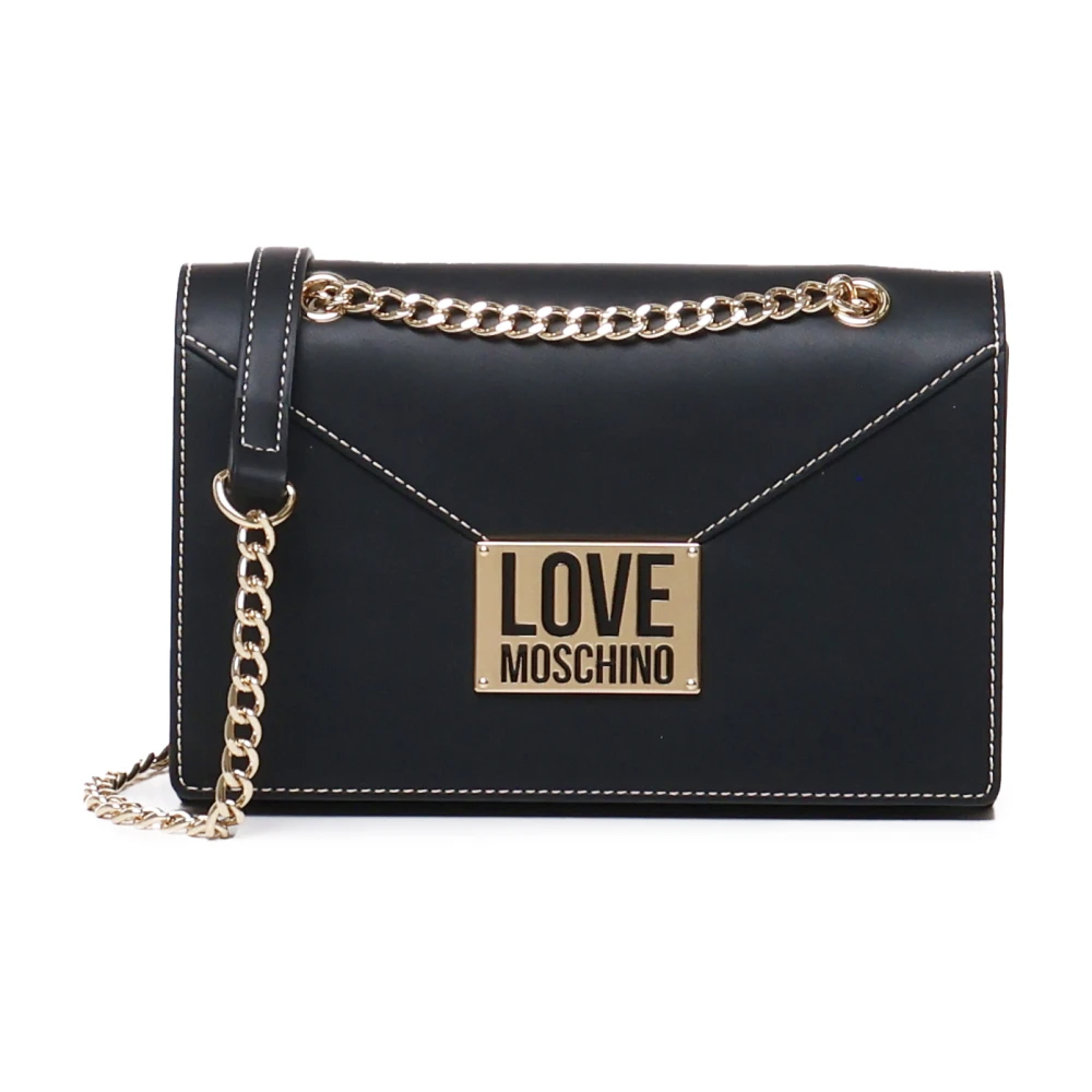 Love Moschino Zwarte Schoudertas met Flap Sluiting Black Dames