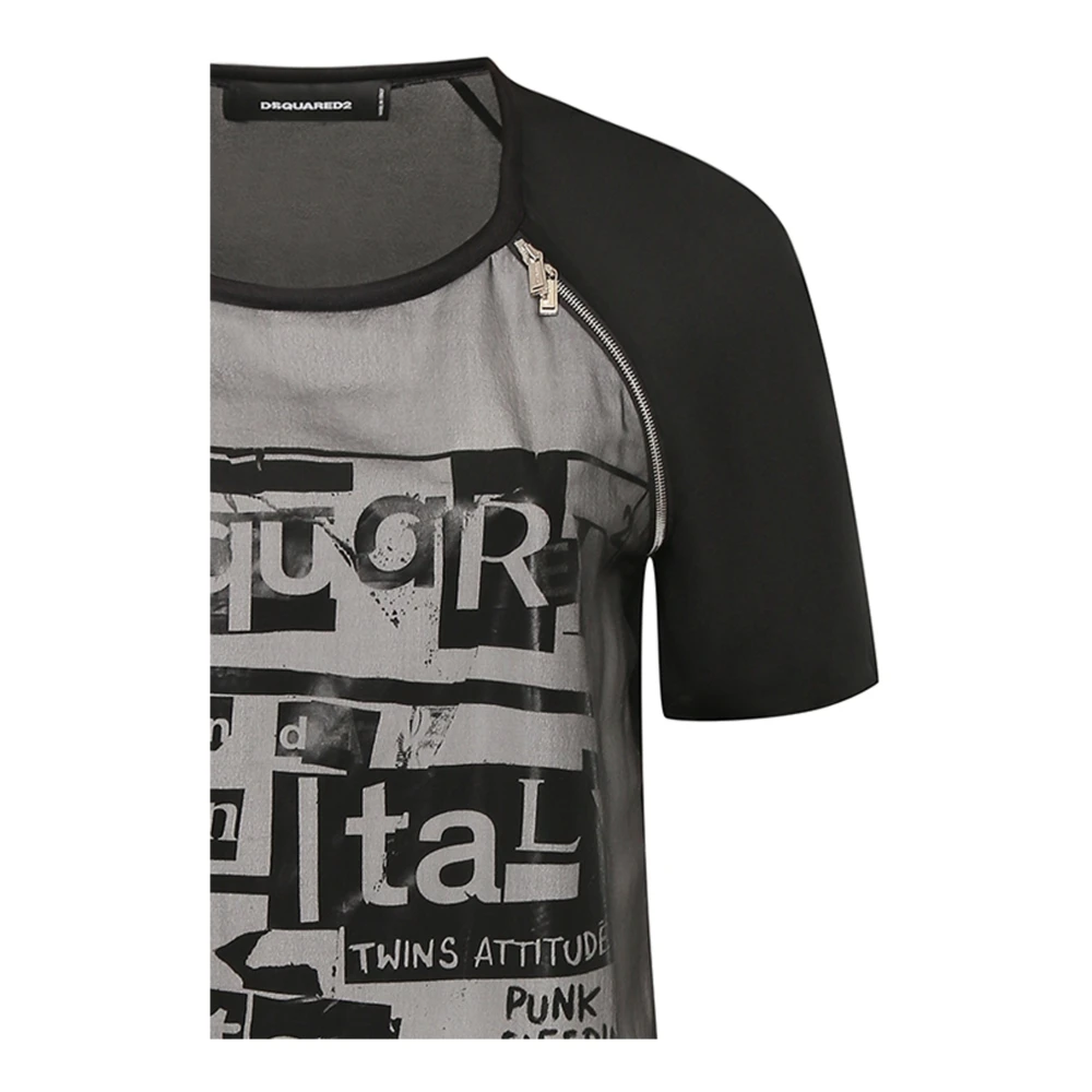 Dsquared2 Zijden Bedrukte Mini Jurk met Rits Detail Black Dames