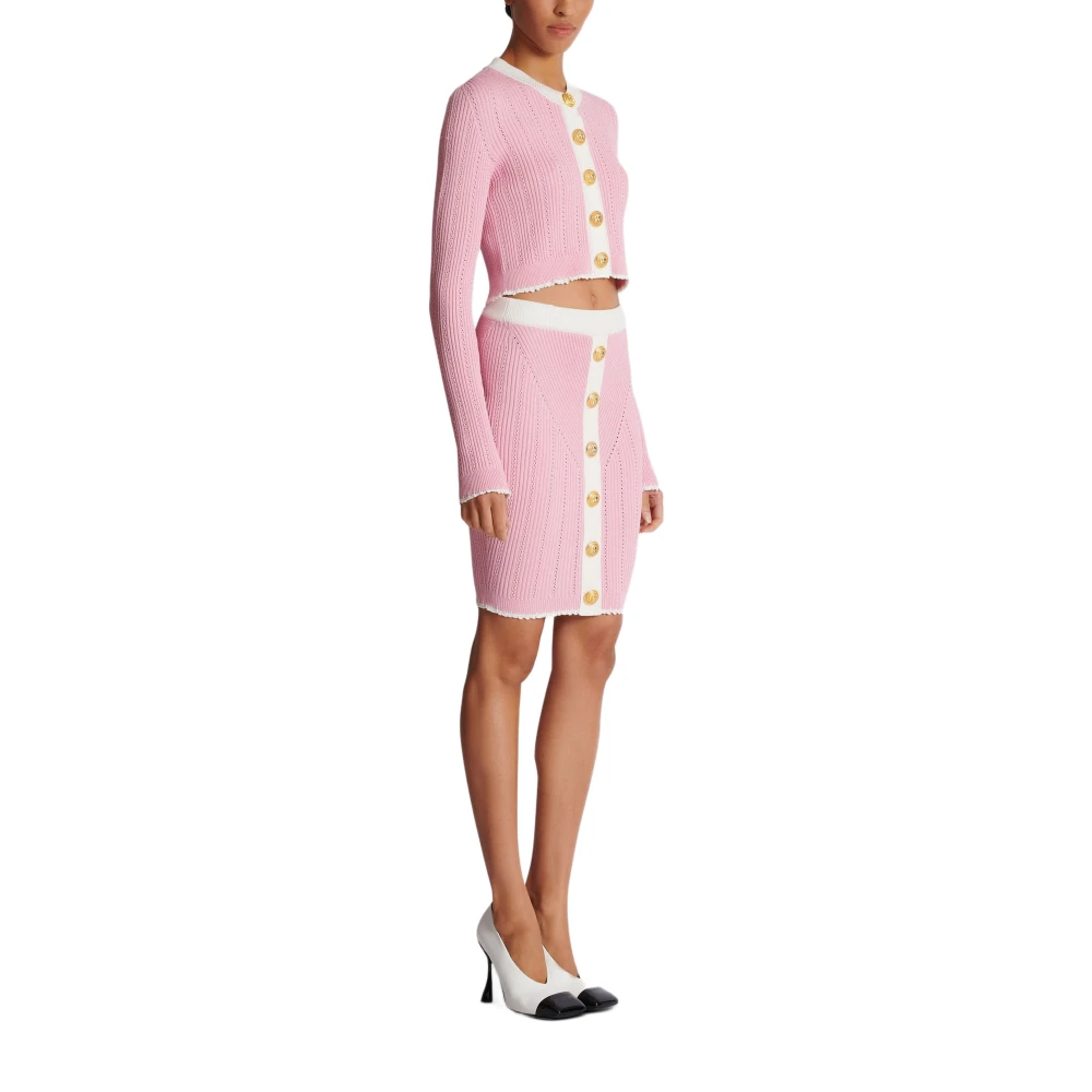 Balmain Gebreide Rok met Knopen Pink Dames