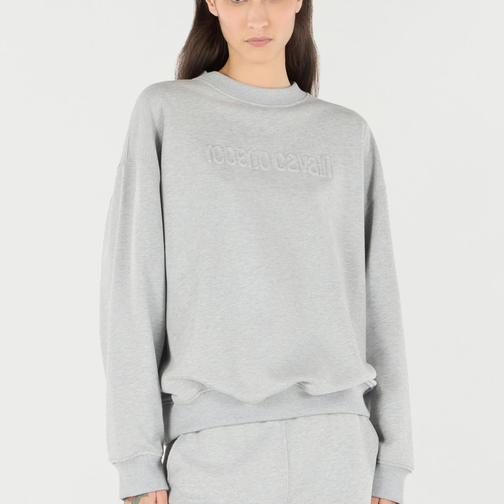 Roberto Cavalli Geborduurde Sweatshirt met Opstaande Kraag Gray Dames