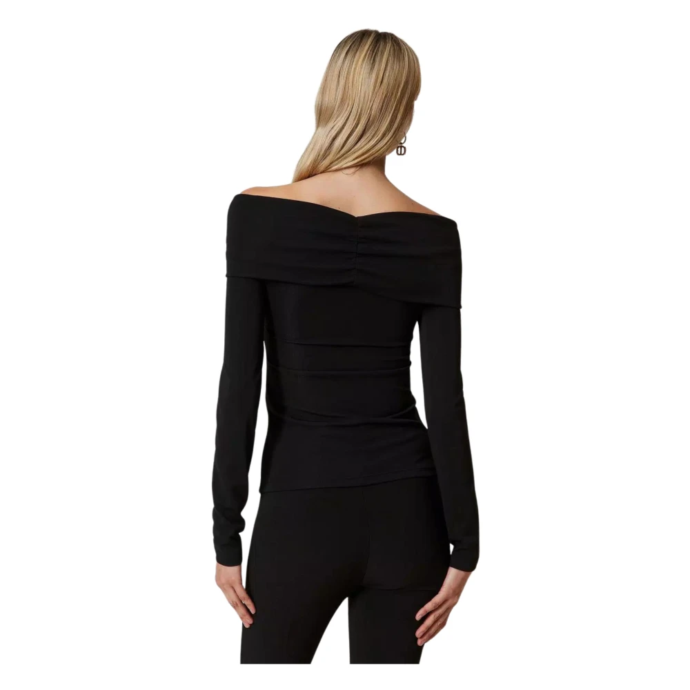 Twinset Zwarte Off-Shoulder Gekruiste Blouse Black Dames
