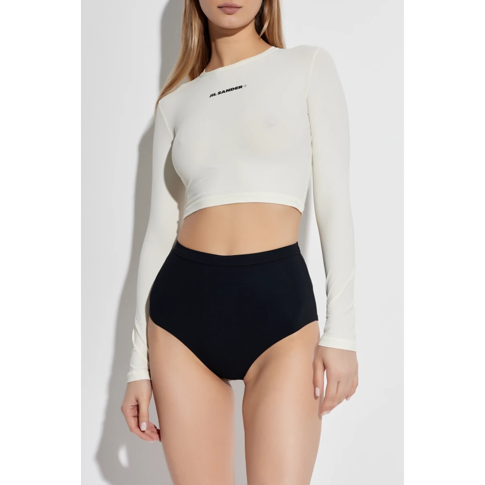 Jil Sander Zwemtop met bedrukt logo Beige Dames