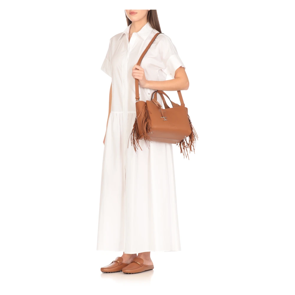 TOD'S Bruine Leren Schoudertas met Metalen Logo Brown Dames