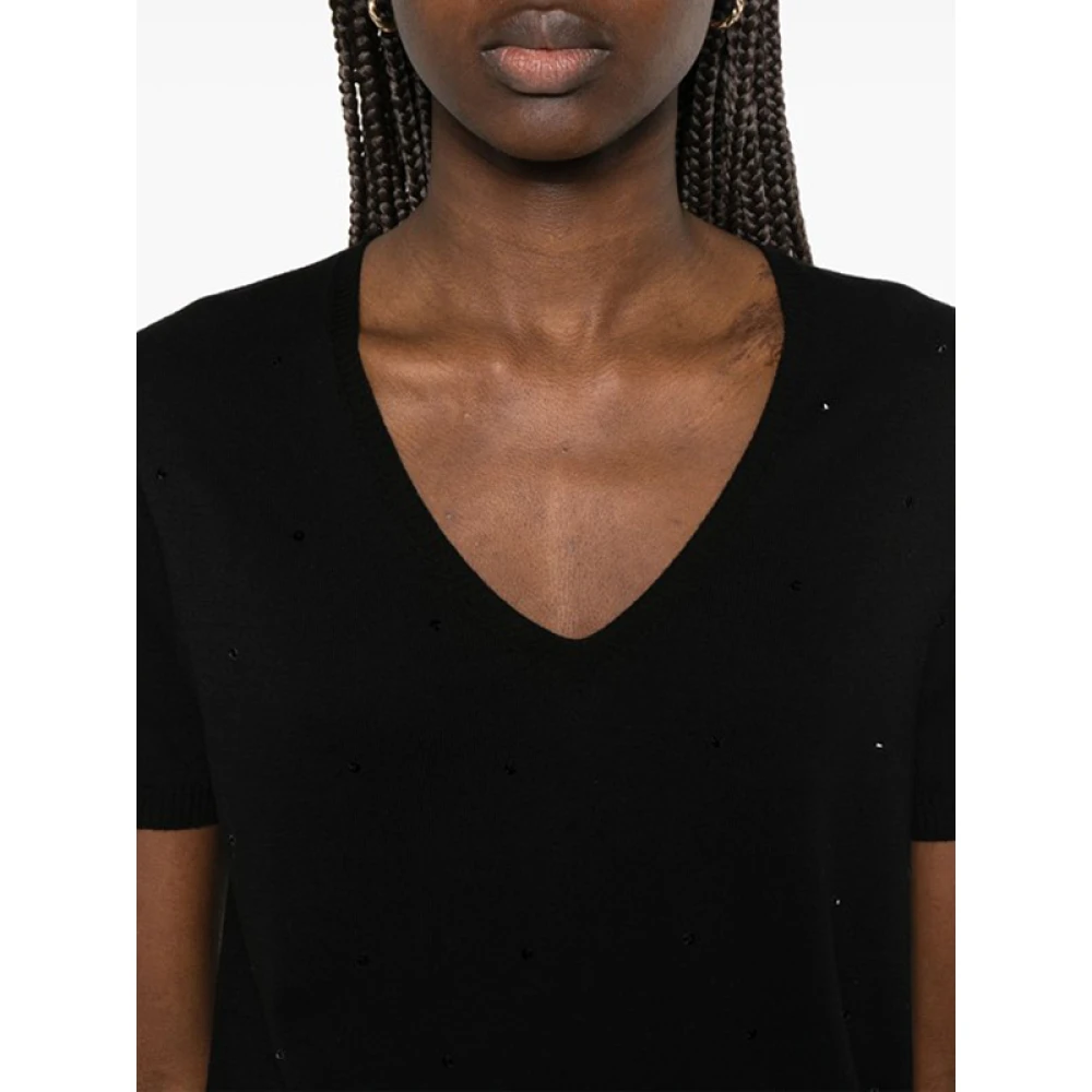 Ermanno Scervino Zwart Rhinestone V-Hals T-Shirt Black Dames